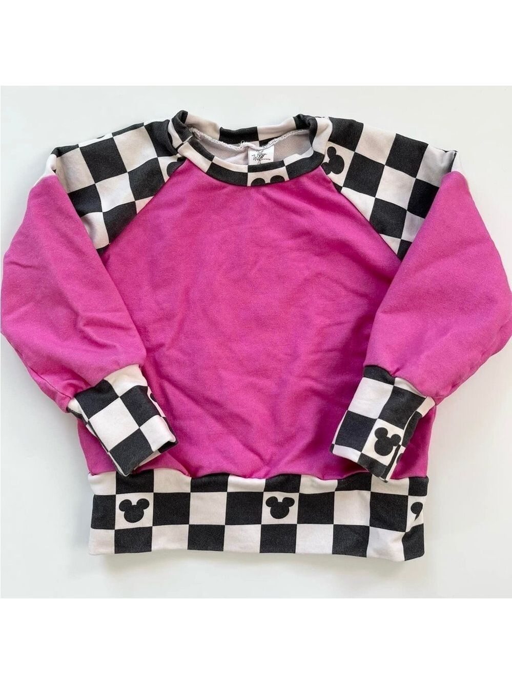 🇨🇦 Where Wildflowers Grow Pink and Checkered Sweatshirt with Mickey Mouse Design